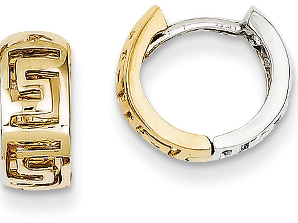 FJC Finejewelers 14 kt Two Tone Gold Greek Key Hinged Hoop Earrings
