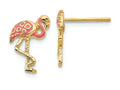 FJC Finejewelers 14k Yellow Gold Pink Enameled Flamingo Post Earrings