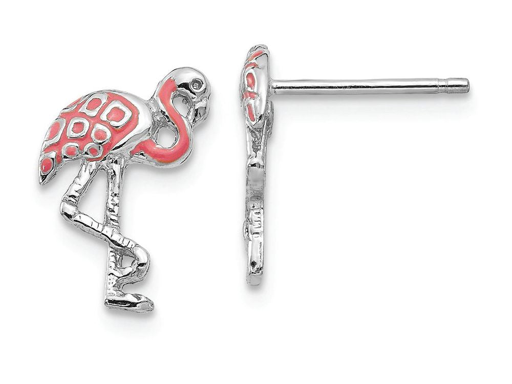 FJC Finejewelers 14k White Gold Pink Enameled Flamingo Post Earrings