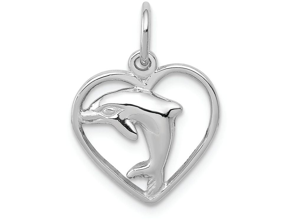 FJC Finejewelers 14k White Gold Dolphin In Heart Charm