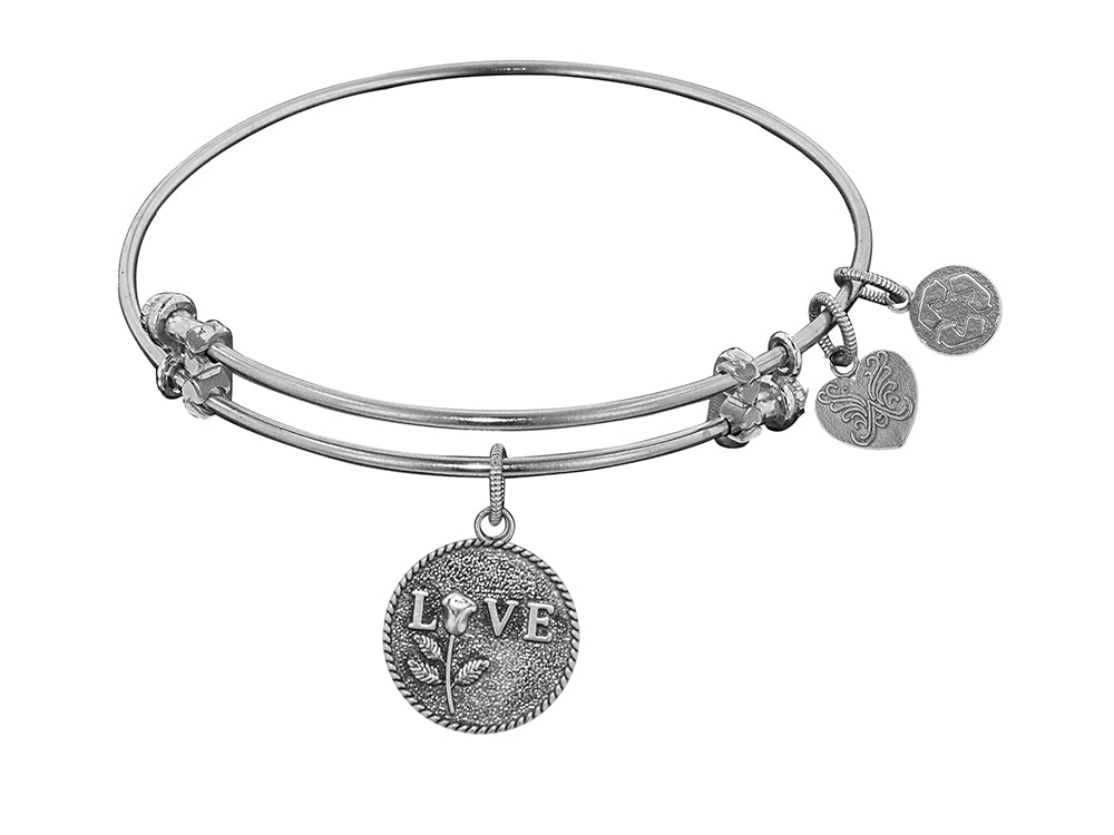 Angelica Collection Antique White Stipple Finish Brass love W/rose Expandable Bangle