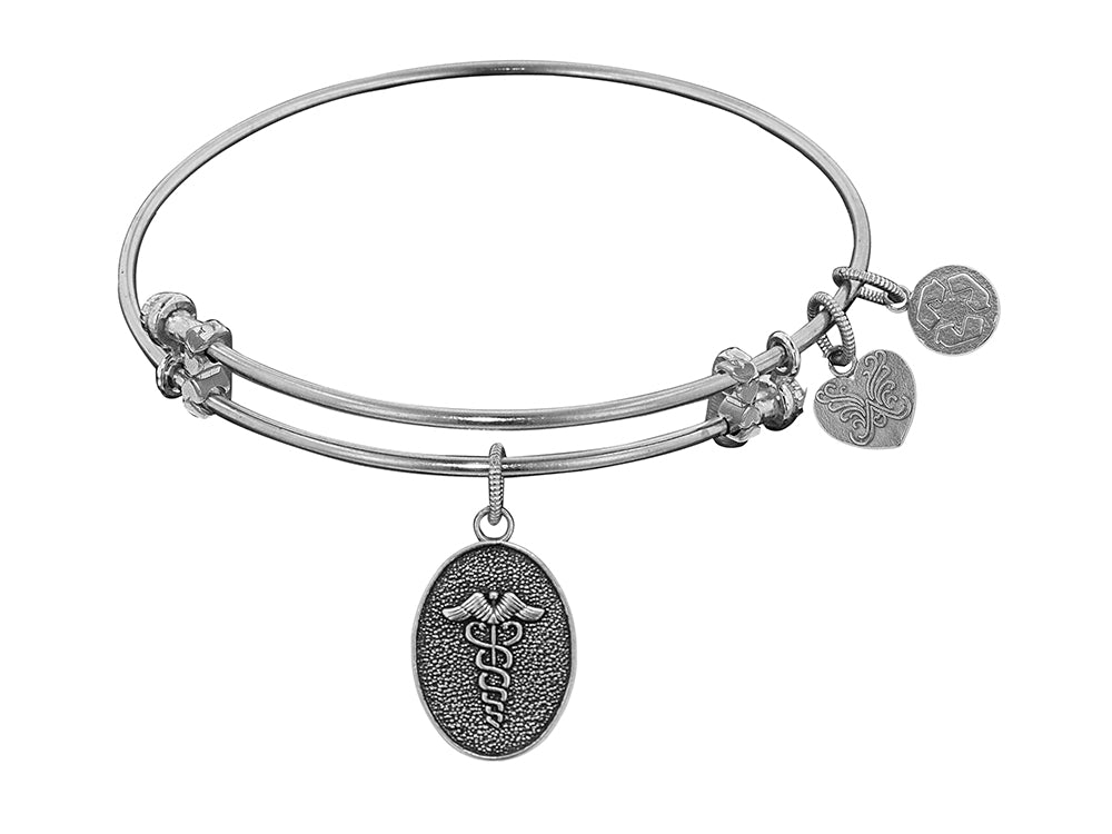 Angelica Collection Antique White Stipple Finish Brass caduceus Expandable Bangle
