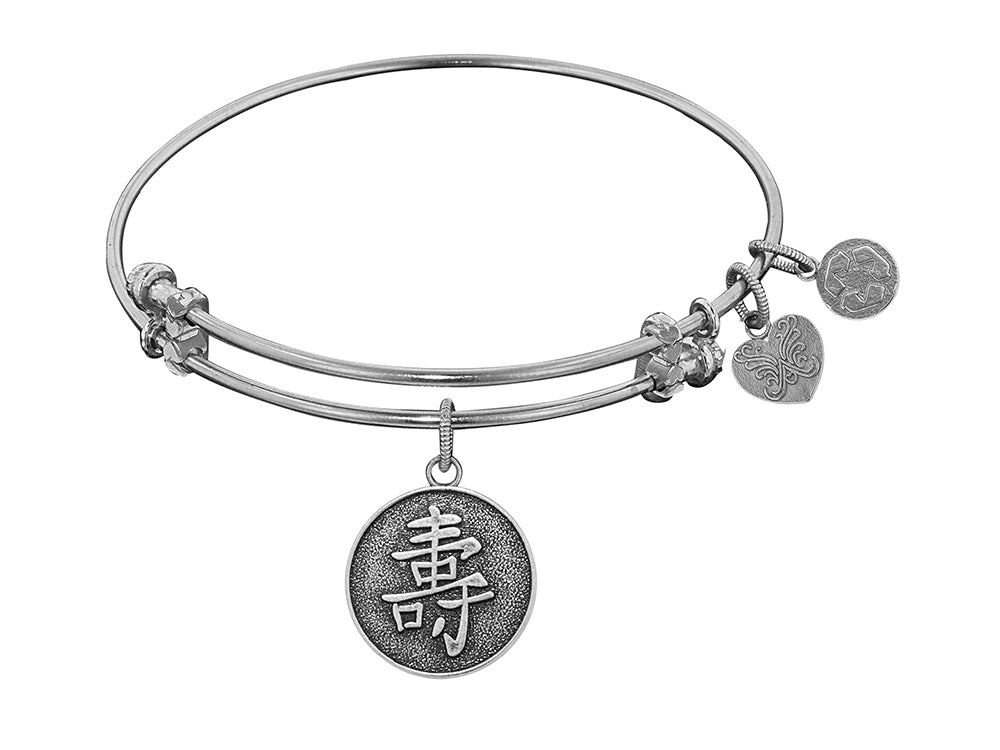 Angelica Collection Antique White Stipple Finish Brass longevity Chinese Symbol Expandable Bangle