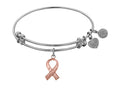Angelica Collection Non-antique Pink Stipple Finish Brass ribbon Charm On White Shiny Brass Expandable Bangle