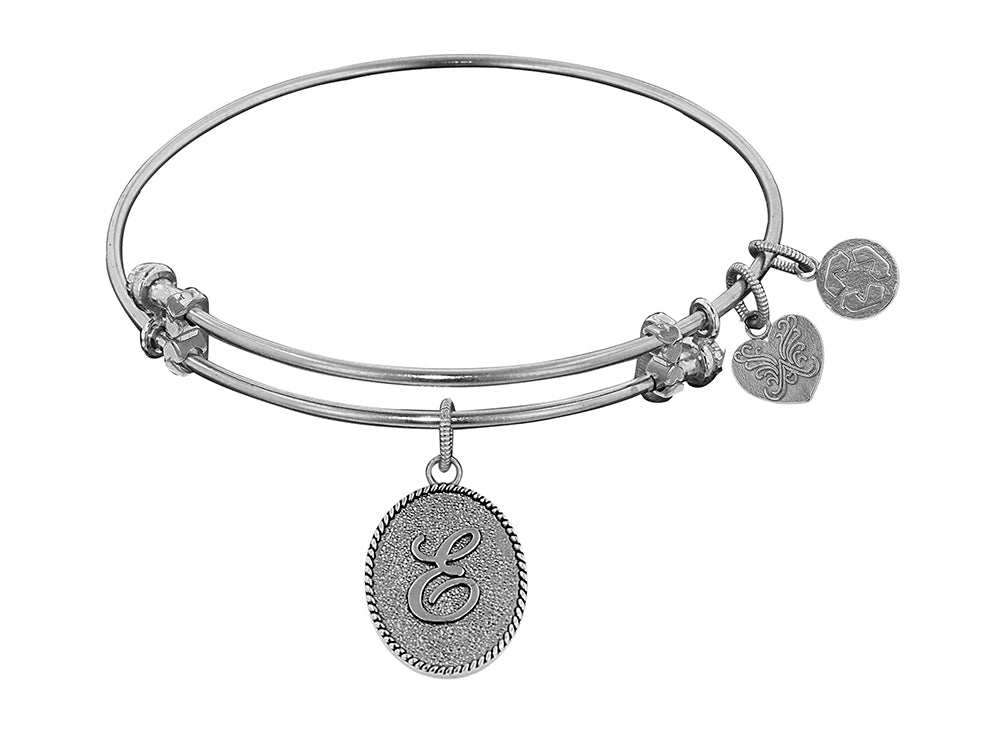 Angelica Collection Non-antique White Stipple Finish Brass Initial e Expandable Bangle