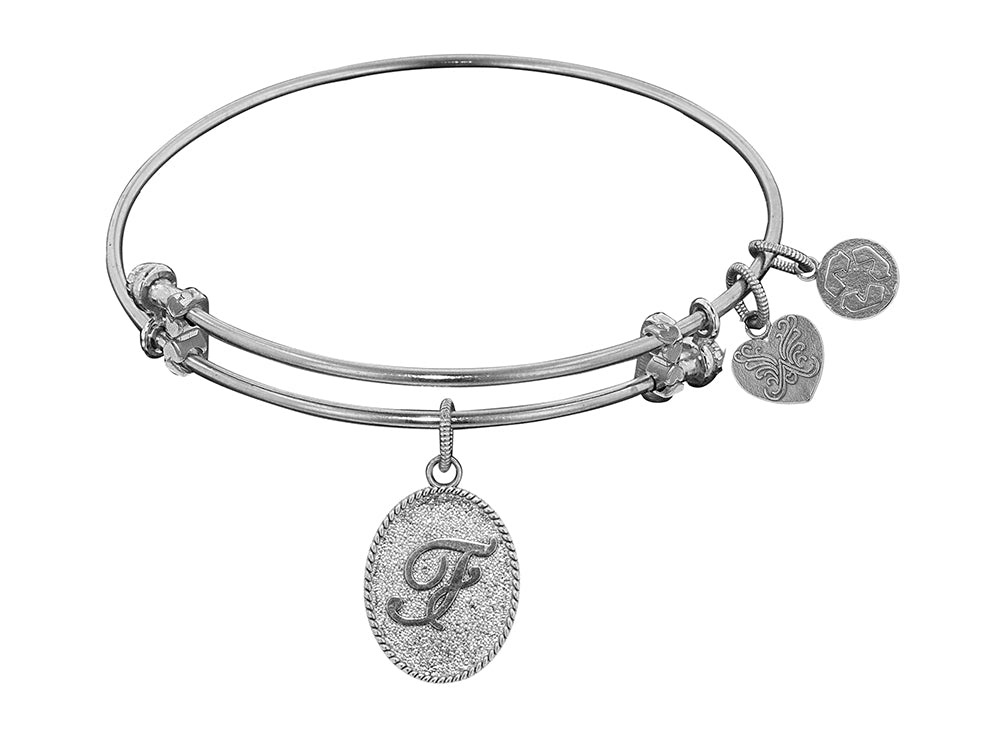 Angelica Collection Non-antique White Stipple Finish Brass Initial f Expandable Bangle