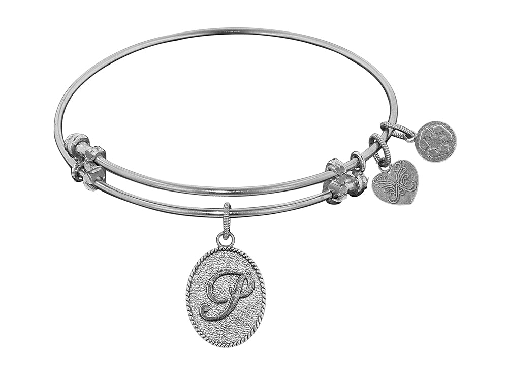 Angelica Collection Non-antique White Stipple Finish Brass Initial p Expandable Bangle