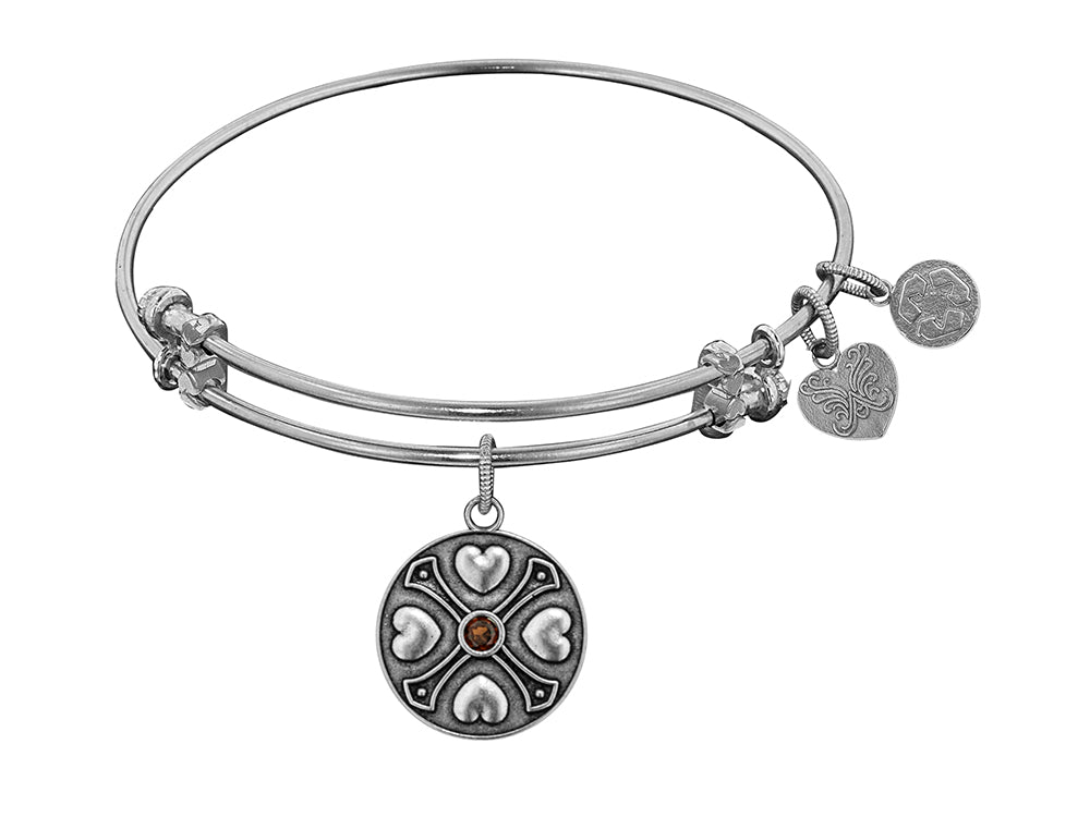 Angelica Collection Antique White Finish Brass January Simulated Garnet Expandable Bangle