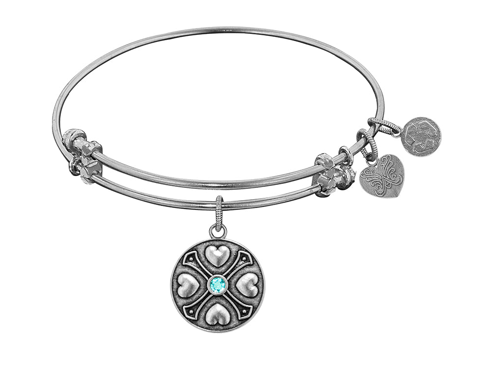 Angelica Collection Antique White Finish Brass March Simulated Aquamarine Expandable Bangle