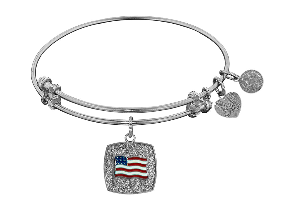 Angelica Collection Non-antique White Stipple Finish Brass With Enamel American Flag Expandable Bangle