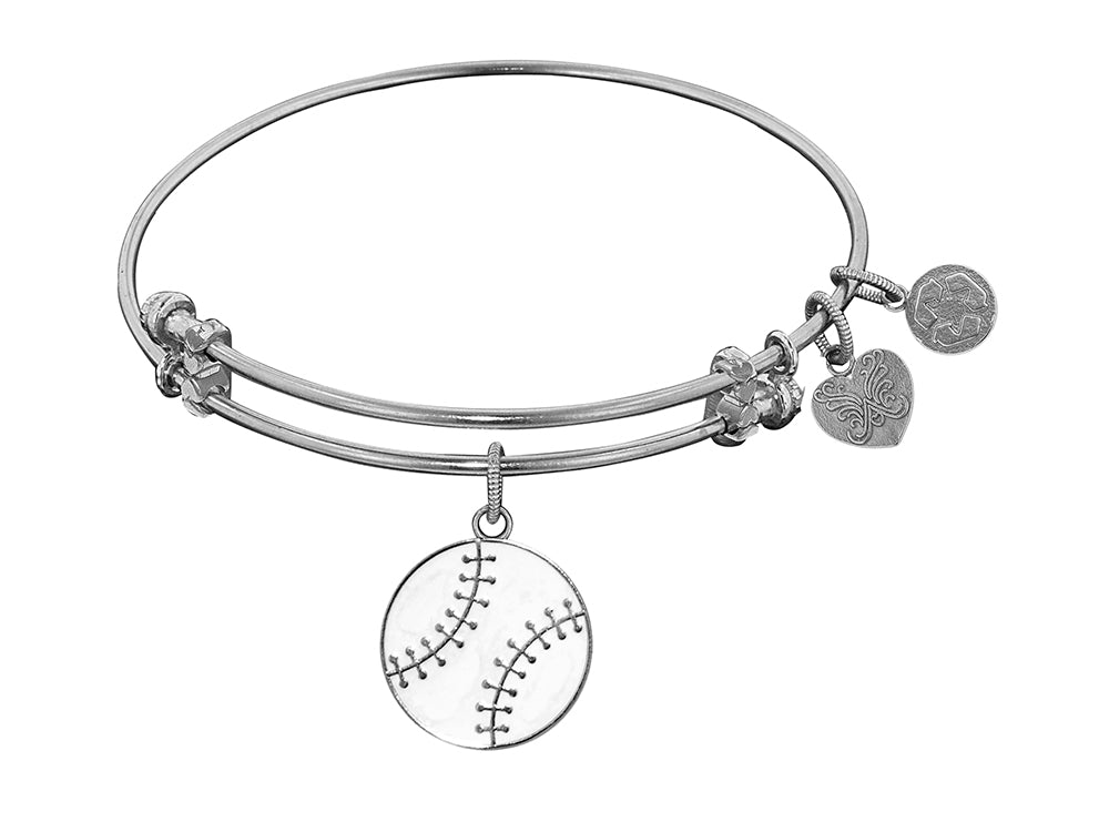 Angelica Collection Non-antique White Stipple Finish Brass Enamel baseball Expandable Bangle
