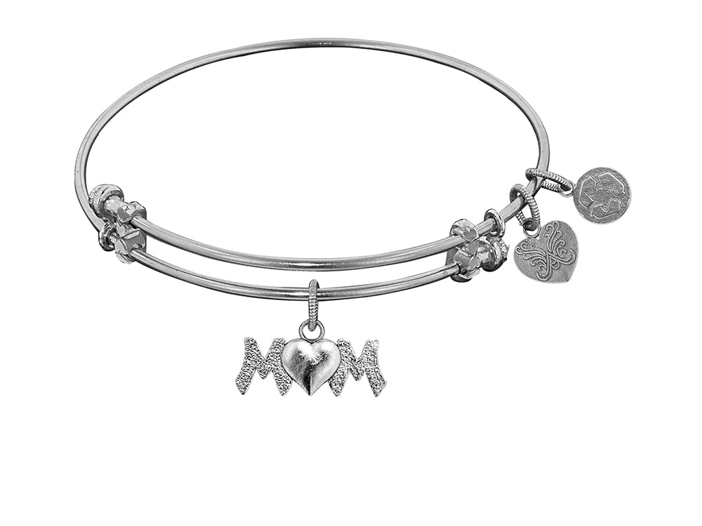 Angelica Collection Non-antique White Smooth Finish Brass MOM Heart Expandable Bangle