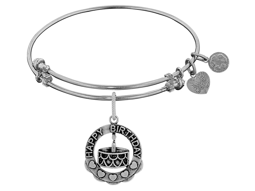 Brass White Finish Happy Birthday Charm On White Angelica Collection Bangle