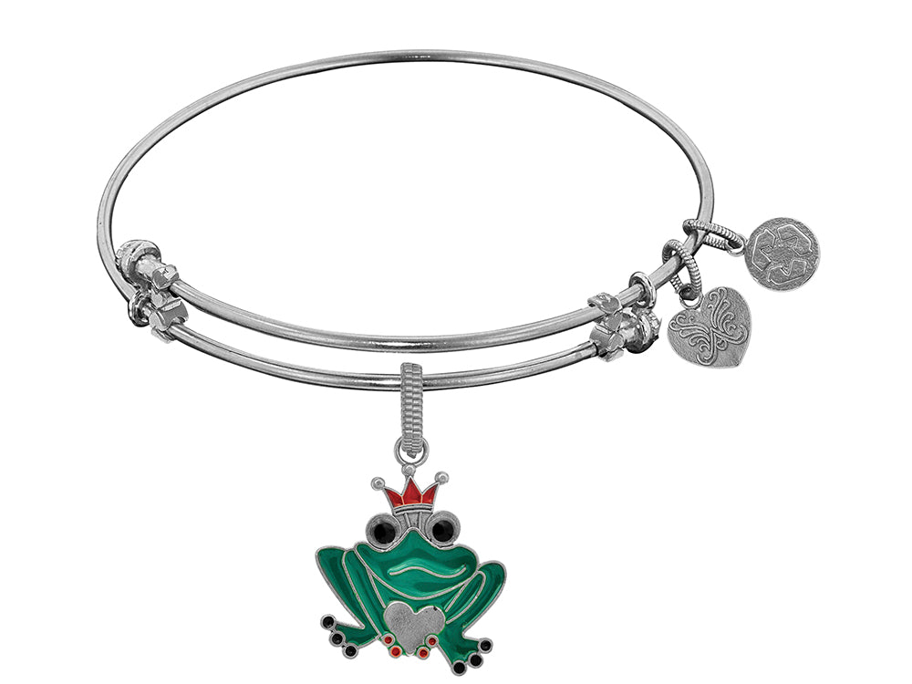 Brass White Finish Frog Charm On White Angelica Collection Bangle