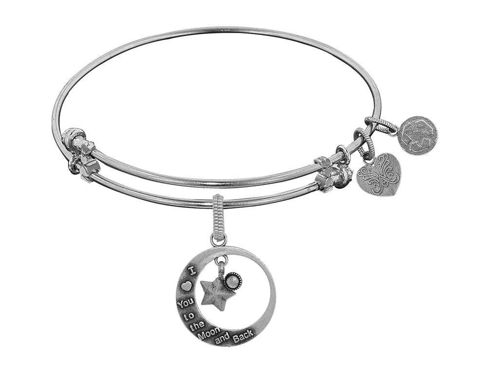 Brass White Finish Love You To Moon and Back Charm On White Angelica Collection Bangle