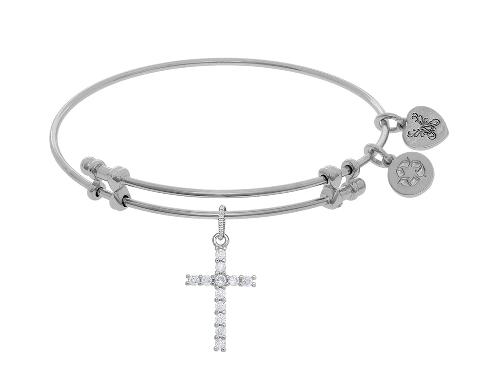Angelica Collection Brass With White Cross Charm With White CZ On Whi Te Bangle