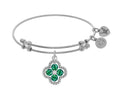 Angelica Collection Brass With White Charm With Green+center White CZ On White Bangle