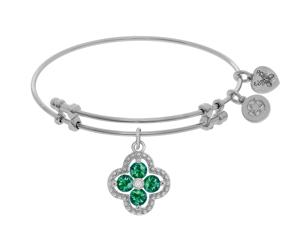 Angelica Collection Brass With White Charm With Green+center White CZ On White Bangle