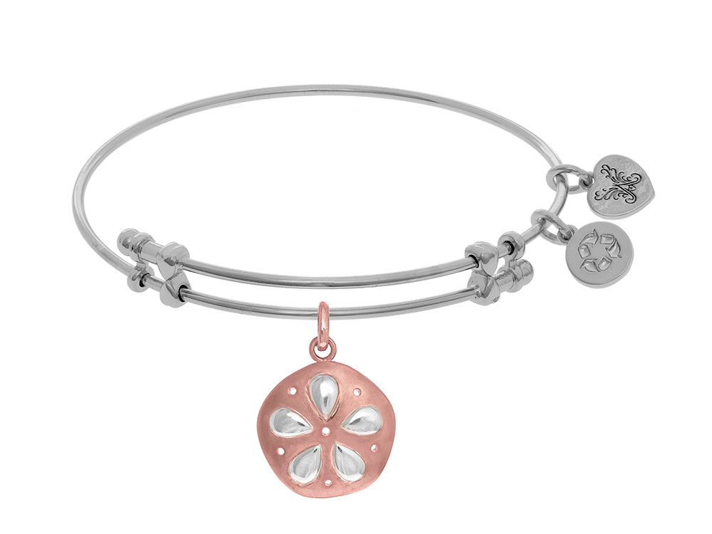 Brass With Pink+white Finish Charm On White Angelica Collection Bangle Sanddollar