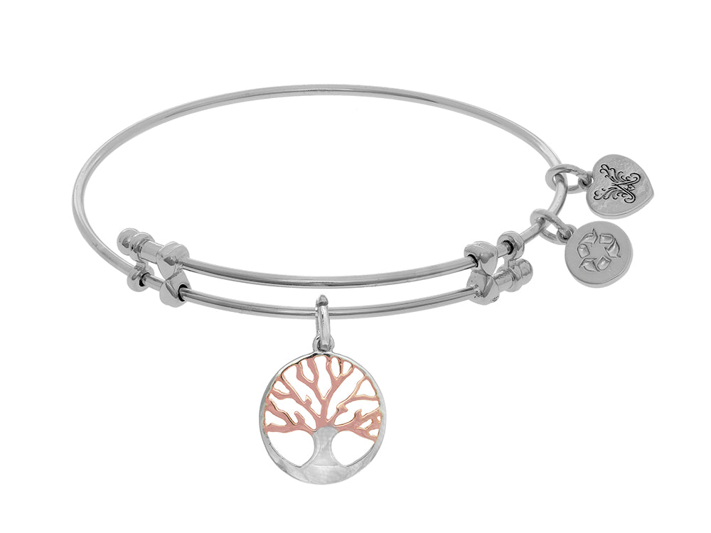Brass With Pink+white Finish Tree Of Life Charm On White Angelica Collection Bangle