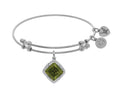 Brass With White Finish Charm With Green+small White CZ On White Angelica Collection Bangle