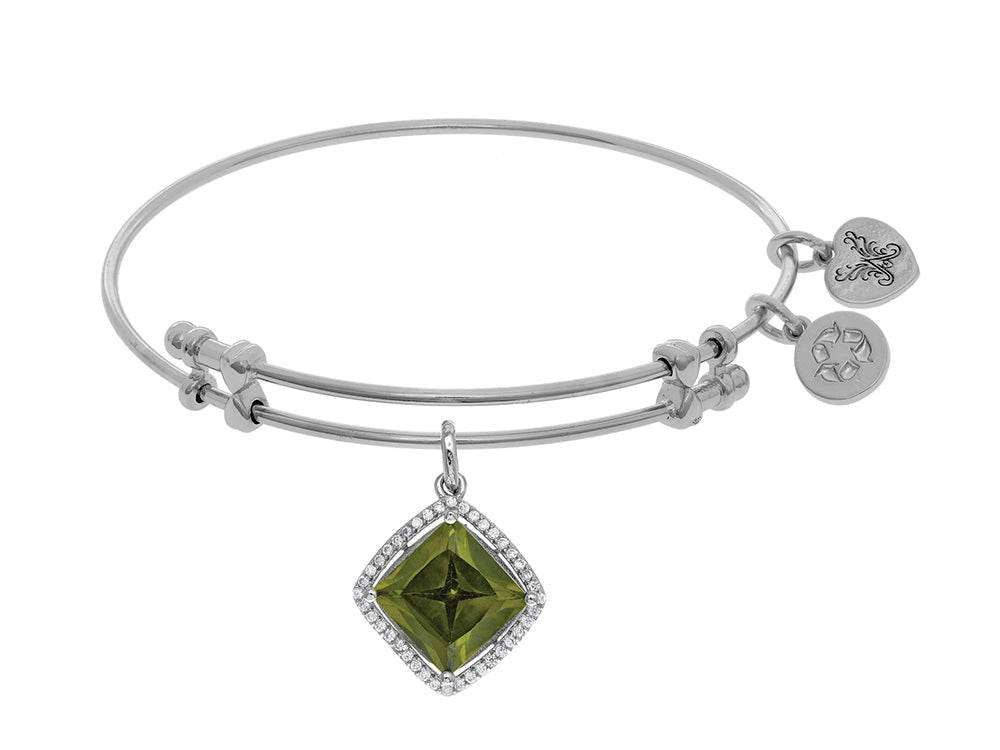 Brass With White Finish Charm With Green+small White CZ On White Angelica Collection Bangle
