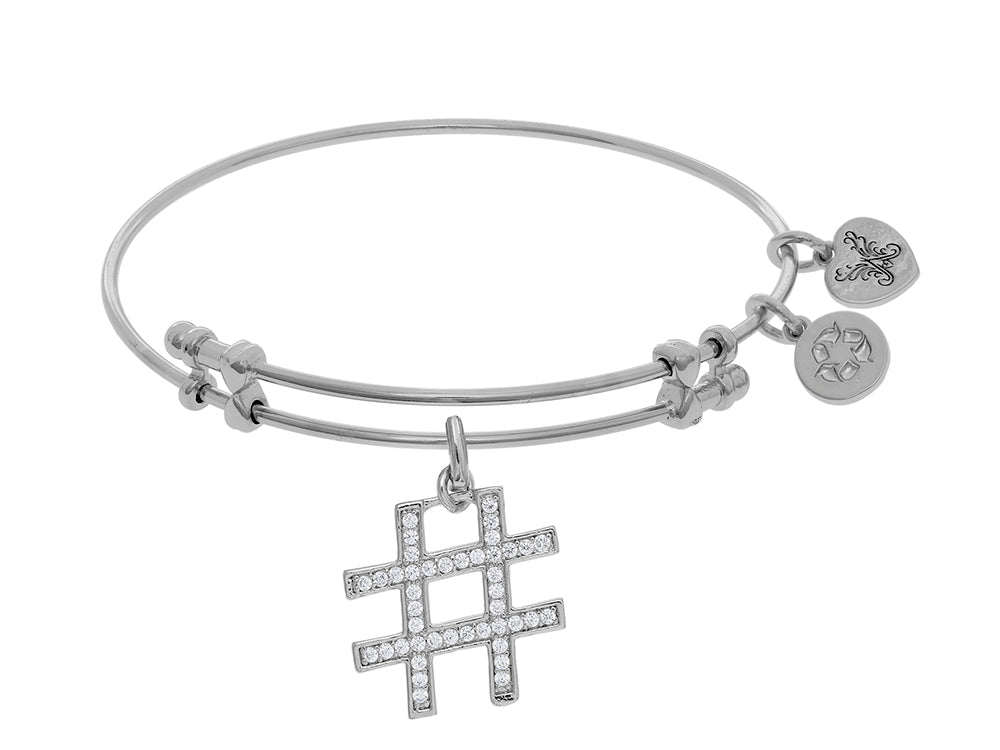 Brass With White Finish Hash Tag Charm On White Angelica Collection Bangle