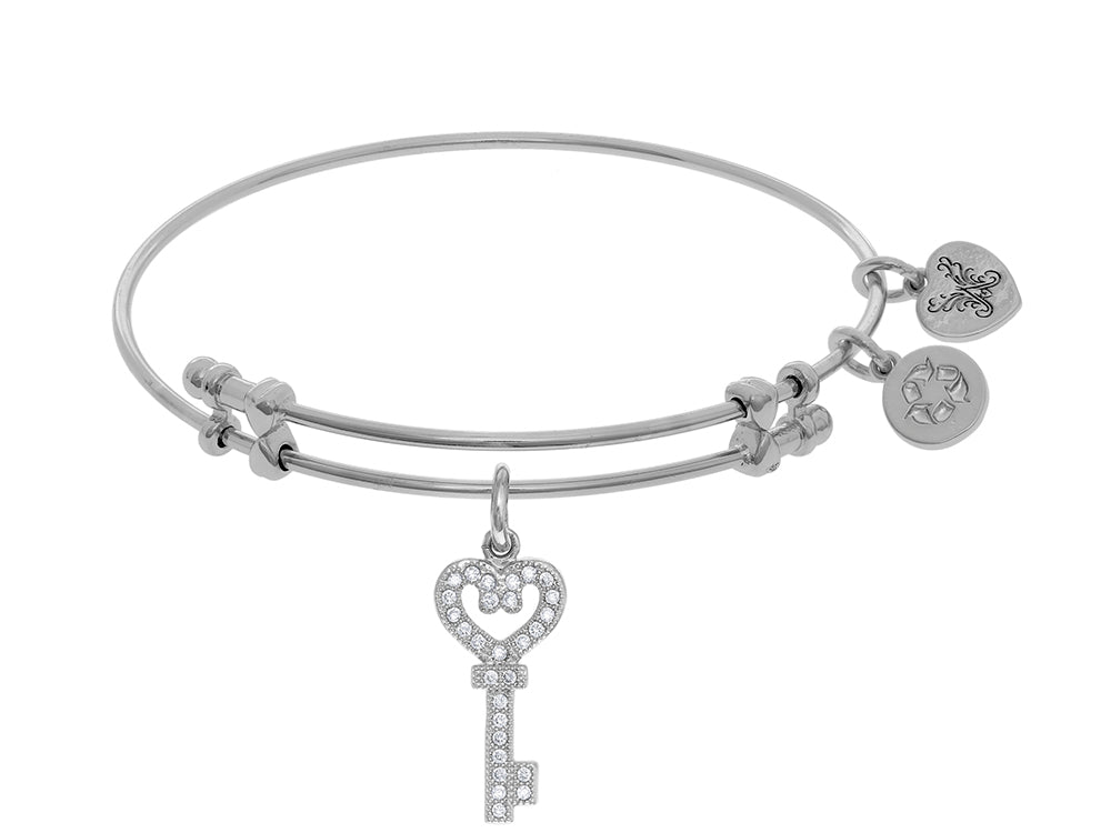 Brass With White Key Charm With CZ On White Angelica Collection Bangle
