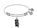 Brass With White Owl Enamel Charm On WhiteAngelica Bangle