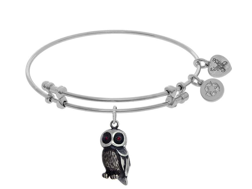 Brass With White Owl Enamel Charm On WhiteAngelica Bangle
