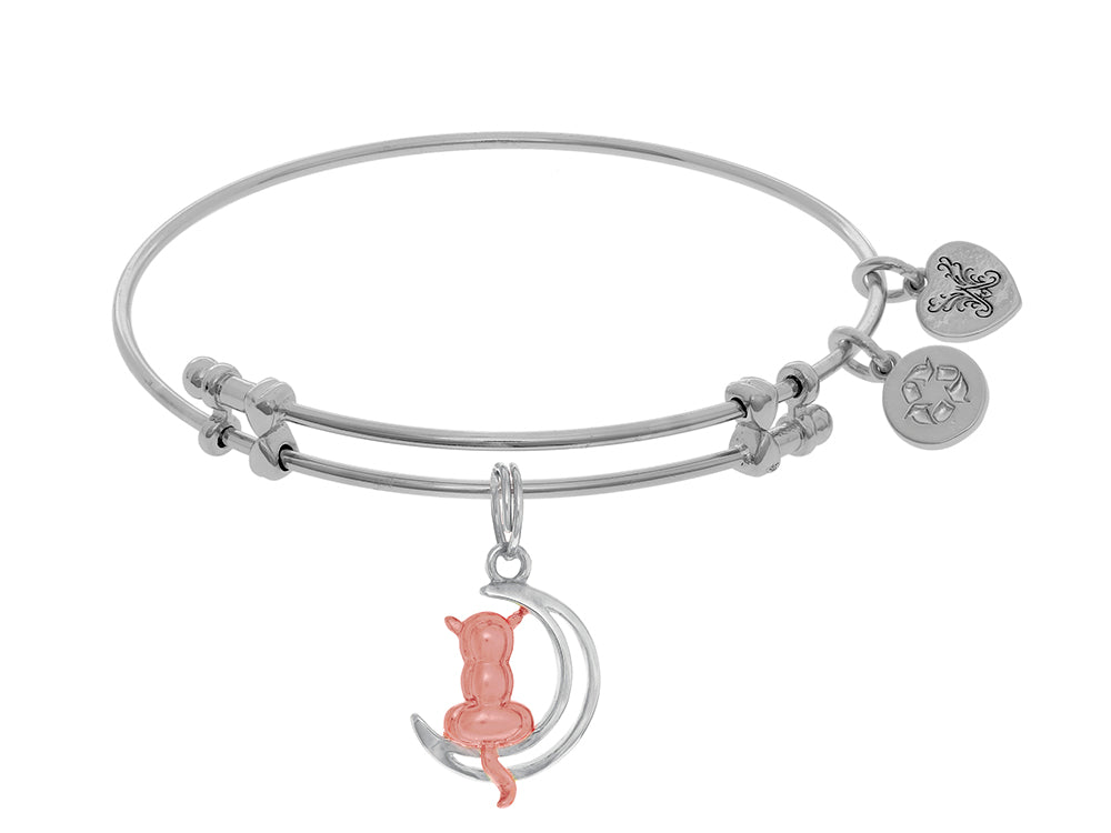 Angelica Collection Brass With Pink+white Caterpillar Sitting On 1/4 M Oon Charm On White Bangle