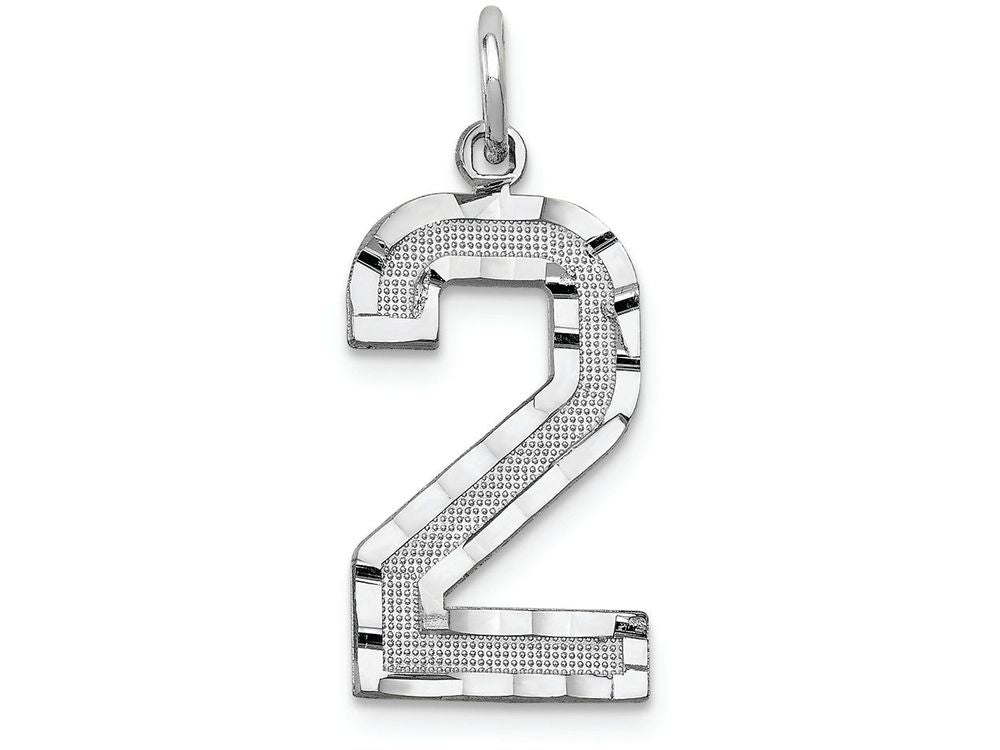 FJC Finejewelers 14 kt White Gold Casted Large Bright Cut Number 2 Charm