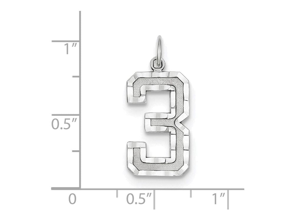 FJC Finejewelers 14 kt White Gold Casted Large Bright Cut Number 3 Charm