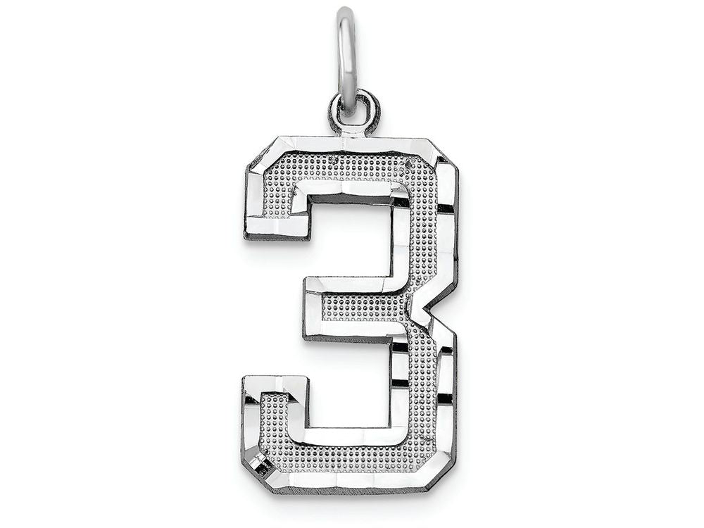 FJC Finejewelers 14 kt White Gold Casted Large Bright Cut Number 3 Charm