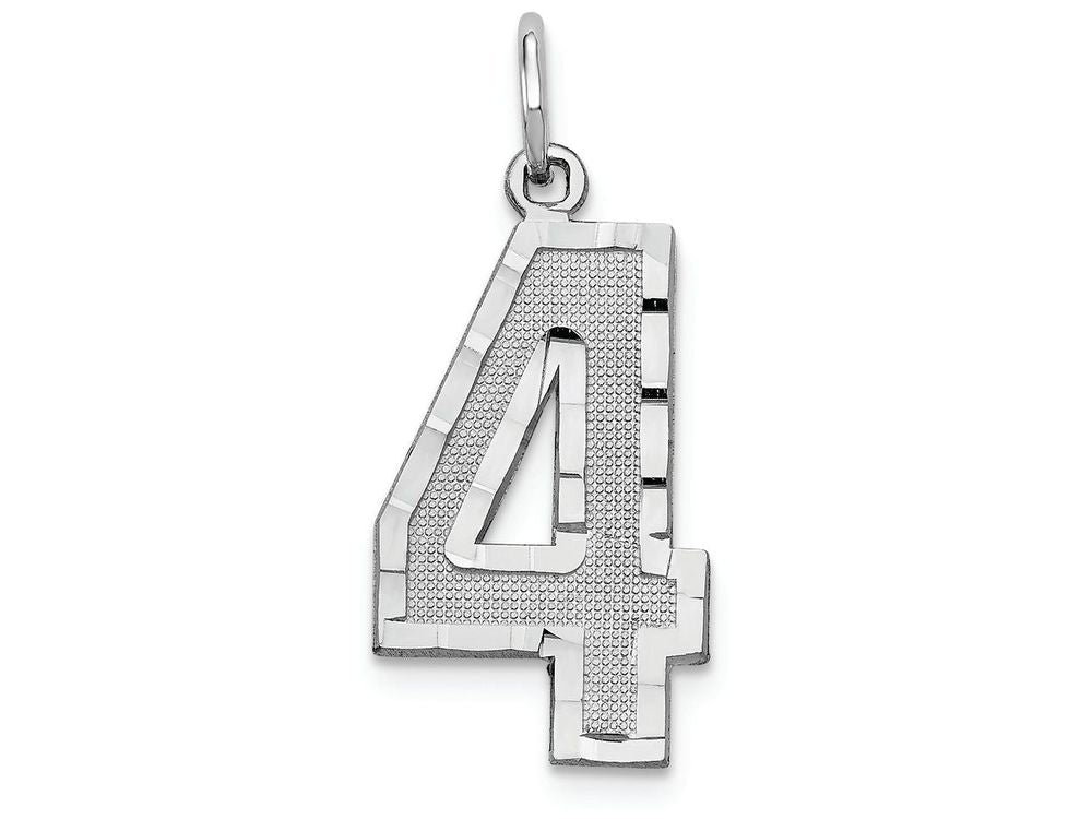 FJC Finejewelers 14 kt White Gold Casted Large Bright Cut Number 4 Charm