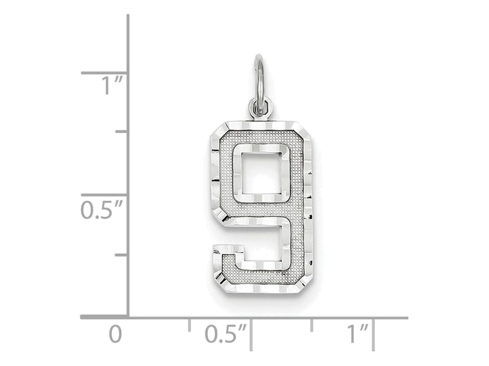 FJC Finejewelers 14 kt White Gold Casted Large Bright Cut Number 9 Charm