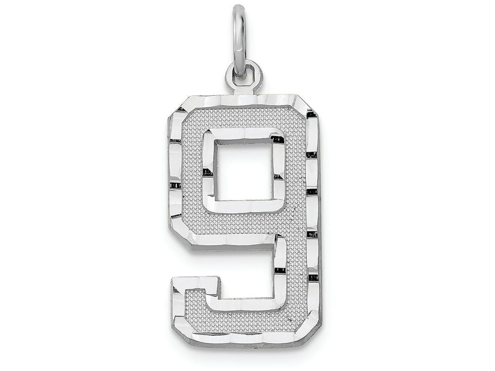 FJC Finejewelers 14 kt White Gold Casted Large Bright Cut Number 9 Charm