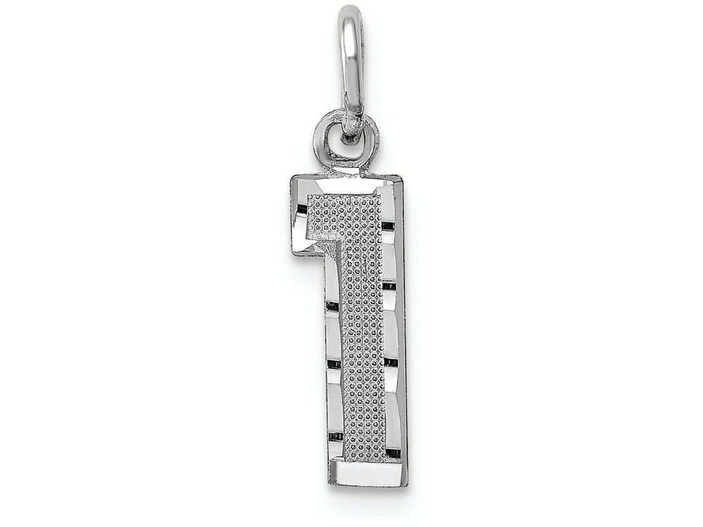 FJC Finejewelers 14 kt White Gold Casted Small Bright Cut Number 1 Charm