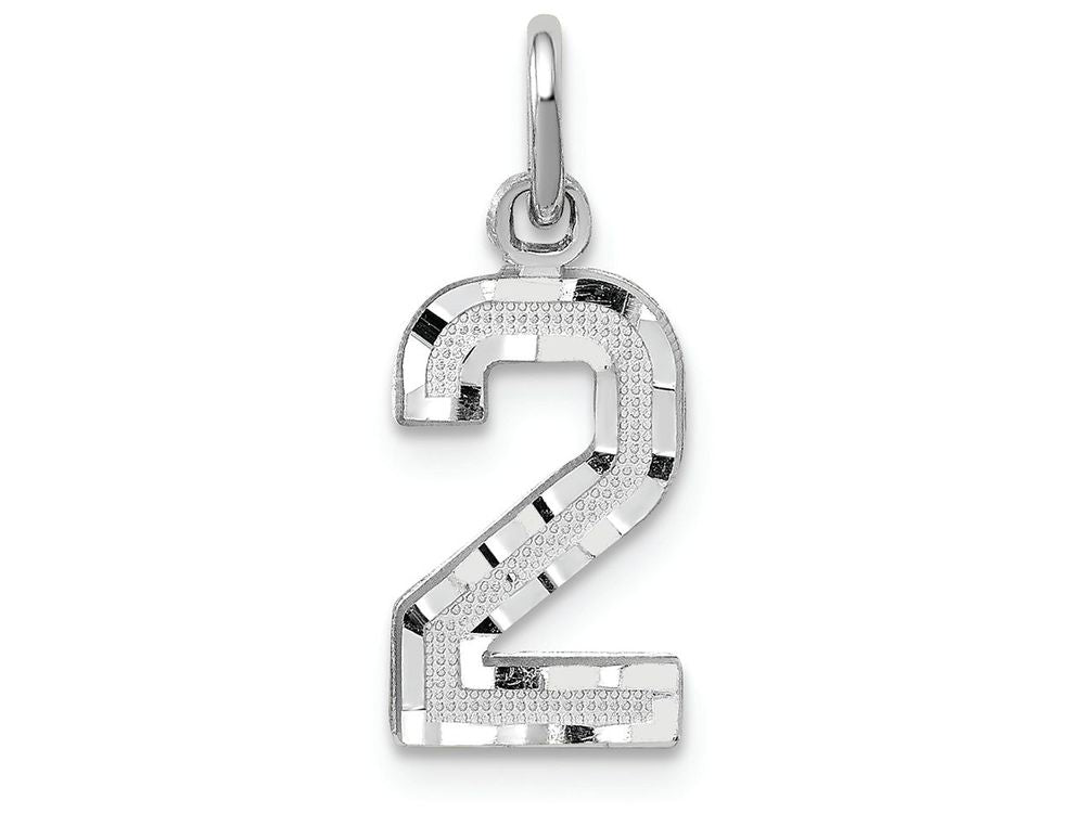 FJC Finejewelers 14 kt White Gold Casted Small Bright Cut Number 2 Charm