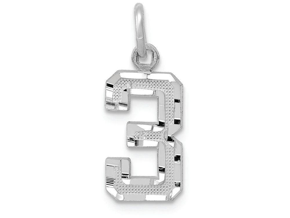 FJC Finejewelers 14 kt White Gold Casted Small Bright Cut Number 3 Charm