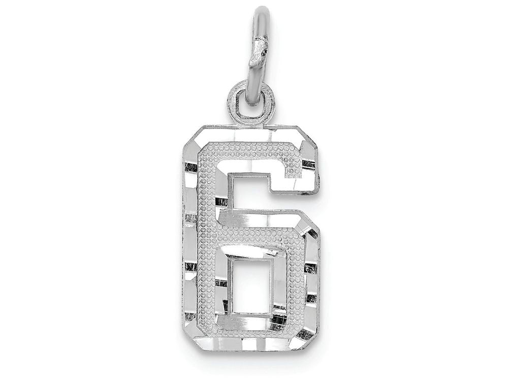 FJC Finejewelers 14 kt White Gold Casted Small Bright Cut Number 6 Charm