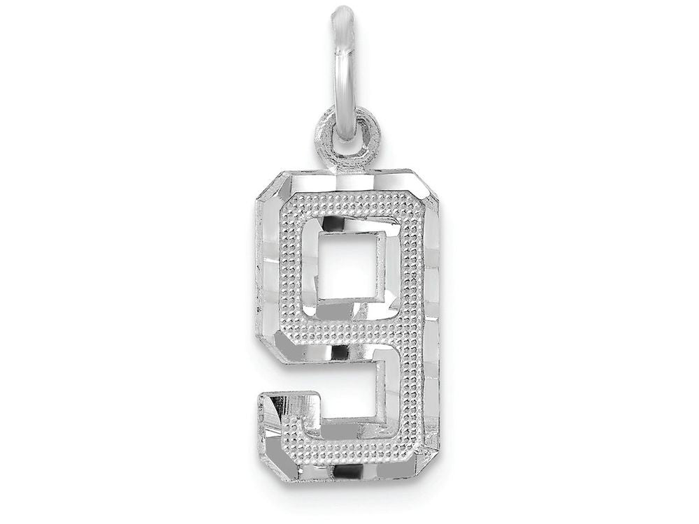 FJC Finejewelers 14 kt White Gold Casted Small Bright Cut Number 9 Charm