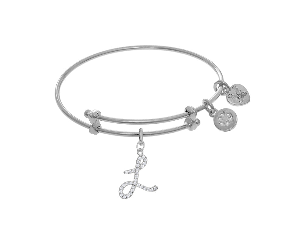 Brass With White Finish Charm Initial L On White Angelica Tween Bangle (Small)