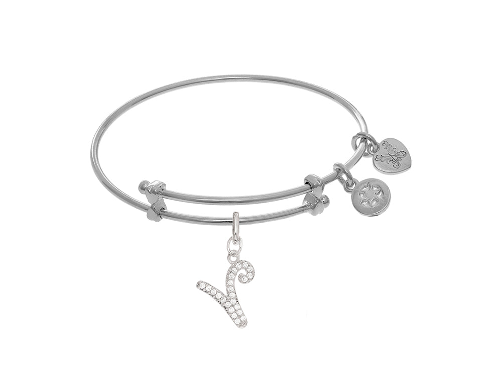 Brass With White Finish Charm Initial V On White Angelica Collection Bangle (Small)