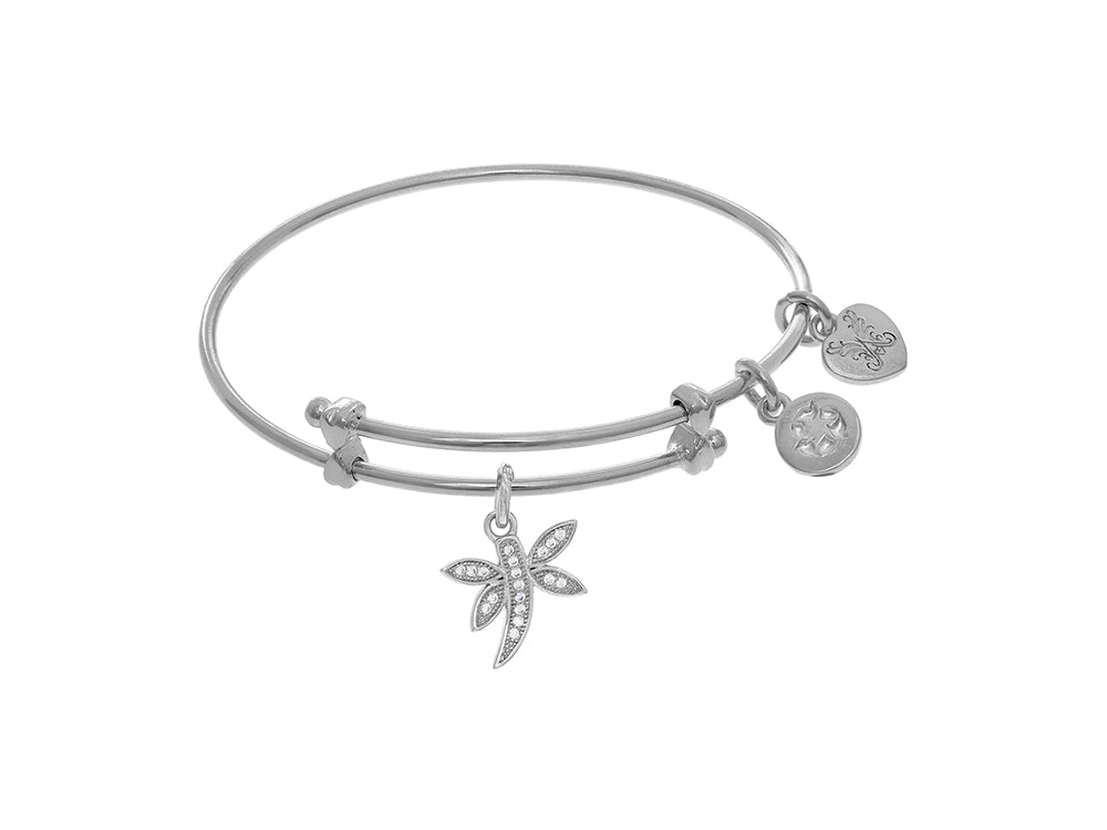 Angelica Collection White Finish Expandable Tween Brass Bangle Dr Agonfly Charm Cubic Zirconia In White Finish (Small)