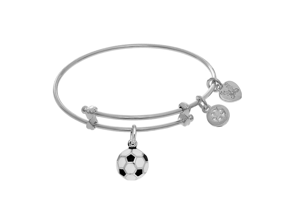 Brass With White Charm With Enamel Soccer Ball On White Angelica Collection Bangle (Small)