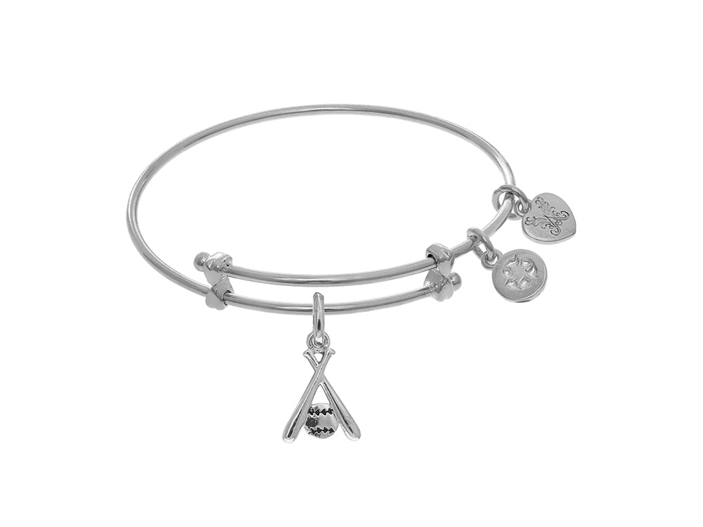 Brass With White Finish Soft Ball and Bat Charm On White Angelica Collection Tween Bangle (Small)
