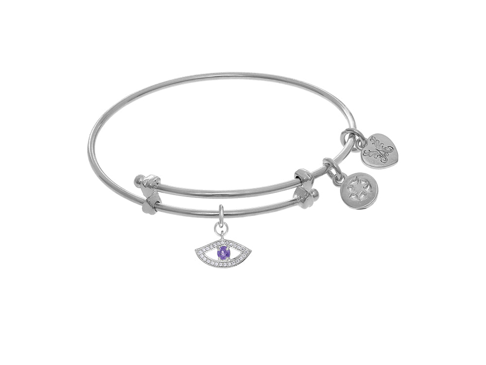 Brass White Finish Evil Eye Purple and Cl Ear Cubic Zirconia Charm On White Angelica Collection Tween B Angle (Small)