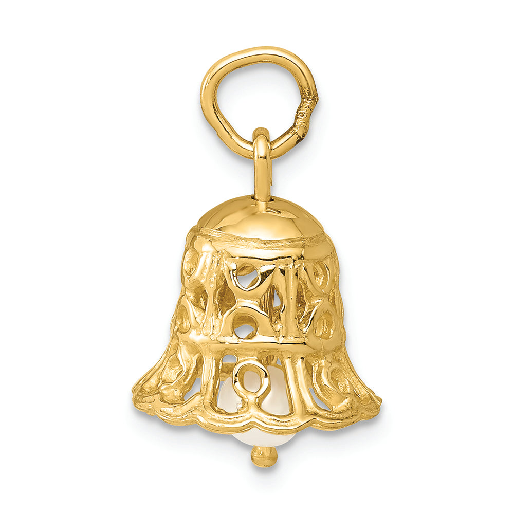 FJC Finejewelers 14k Yellow Gold Wedding Bell with Fw Cultured Pearl Charm