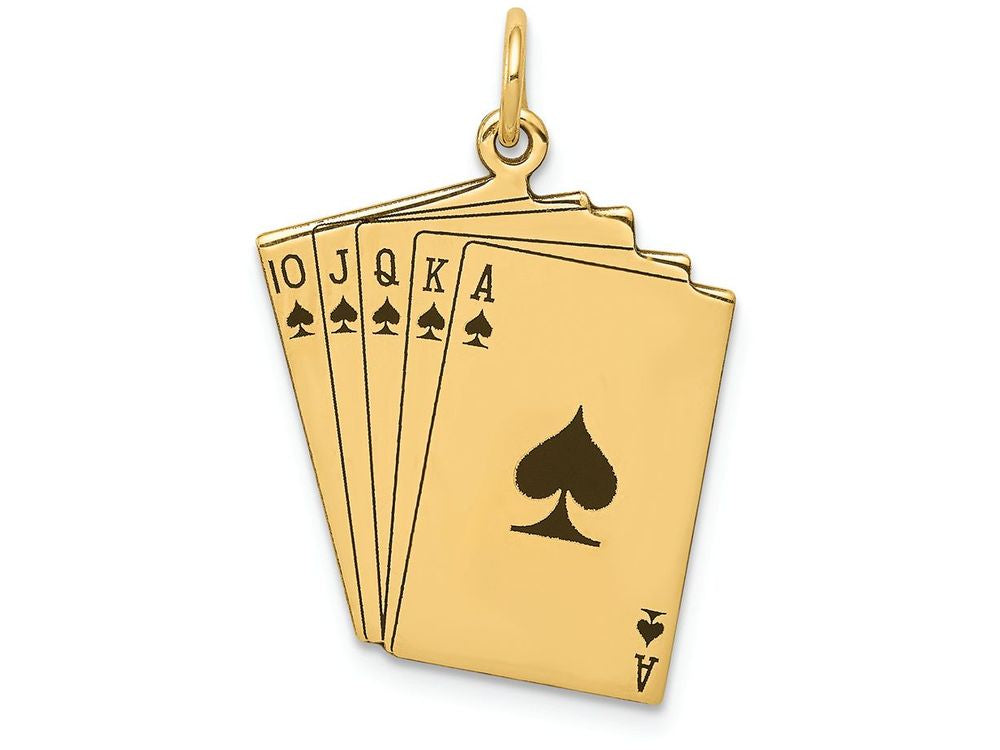 FJC Finejewelers 14k Yellow Gold Enameled Royal Flush Playing Cards Charm